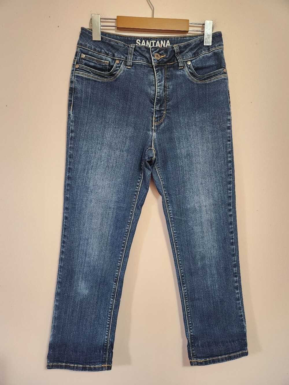 Santana Jeans Straight Fit Cropped Mid Rise Medium Wash Stretch Denim Size 8